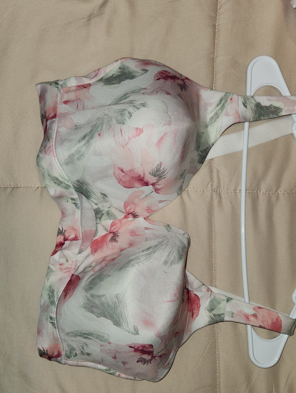 Cacique Floral Print Bra in White and Coral Pink